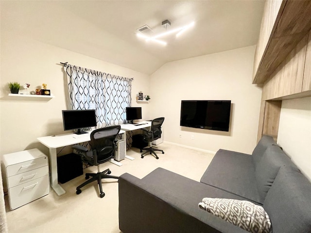 3207 Clearview Cir, Houston, TX 77025 - carpeted home office featuring vaulted ceiling