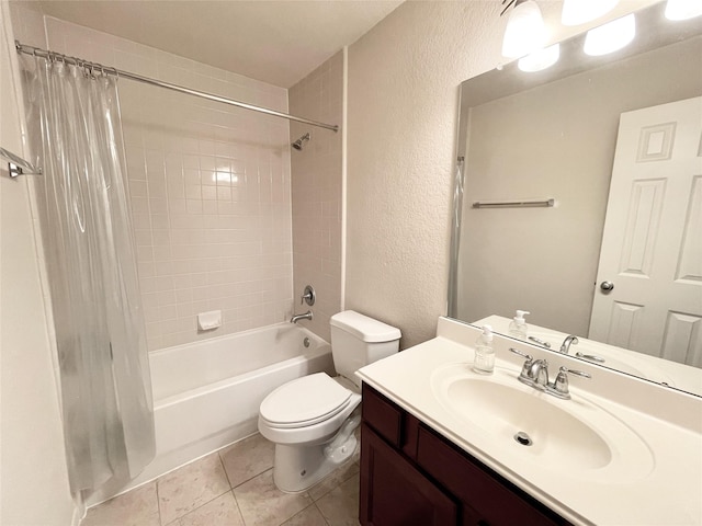 3207 Clearview Cir, Houston, TX 77025 - full bathroom featuring shower / tub combo with curtain, a textured wall, vanity, and tile patterned flooring