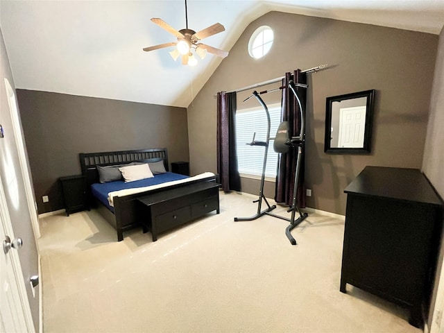 3207 Clearview Cir, Houston, TX 77025 - bedroom featuring vaulted ceiling, carpet, multiple windows, and ceiling fan