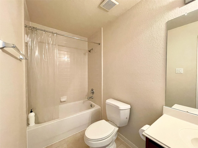 3207 Clearview Cir, Houston, TX 77025 - bathroom featuring tile patterned flooring, vanity, shower / bath combination with curtain, and a textured wall