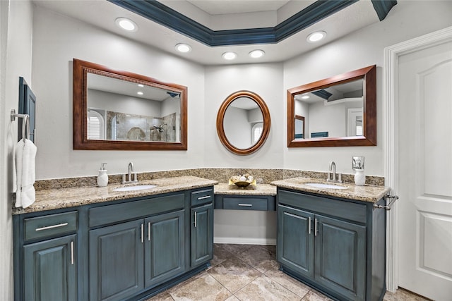 17518 Cypress Laurel St, Houston, TX 77095 - bathroom with double vanity, recessed lighting, and tile patterned floors