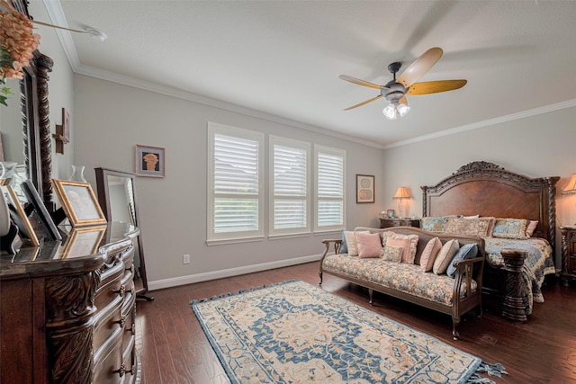 3903 Grand Fir Ct, Richmond, TX 77469 - bedroom featuring crown molding, dark wood-style floors, and a ceiling fan