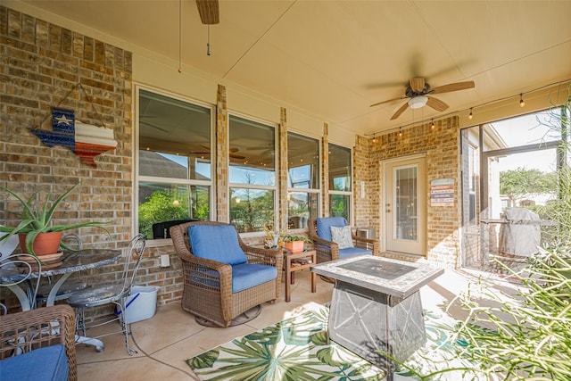 3903 Grand Fir Ct, Richmond, TX 77469 - view of patio / terrace featuring ceiling fan and an outdoor living space with a fire pit