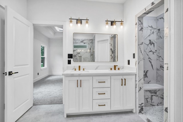 3220 Saint James Blvd, Beaumont, TX 77705 - full bathroom with a marble finish shower and double vanity