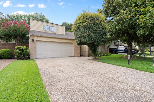 310 W Fair Harbor Ln, Houston, TX 77079 - view of front of home with concrete driveway, brick siding, a garage, and a shingled roof