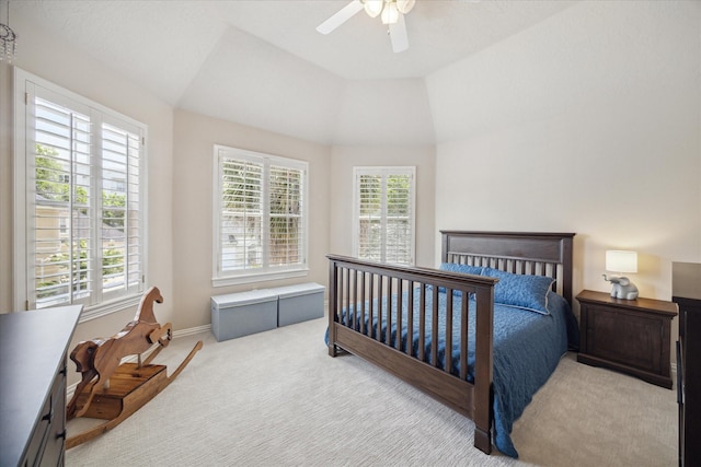 718 Marywood Chase, Houston, TX 77079 - bedroom with carpet, vaulted ceiling, and ceiling fan
