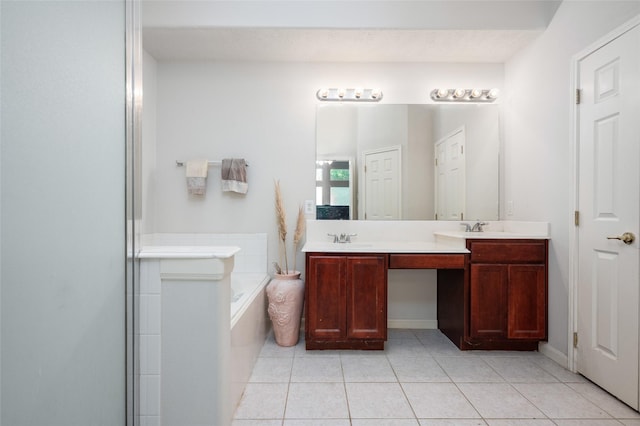 13703 Naples Park Ln, Houston, TX 77070 - full bath featuring double vanity, tile patterned floors, and a bath