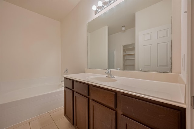 30914 Sweetwater Cir, Magnolia, TX 77355 - bathroom with vanity, a bath, tile patterned floors, and a shower