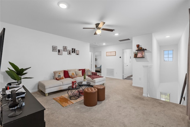 1100 Greenshank Dr, Katy, TX 77493 - carpeted living room with ceiling fan and recessed lighting