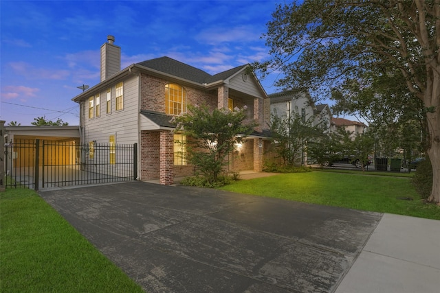 6518 Clawson St, Houston, TX 77055 - view of front of home with brick siding, a chimney, driveway, and a gate