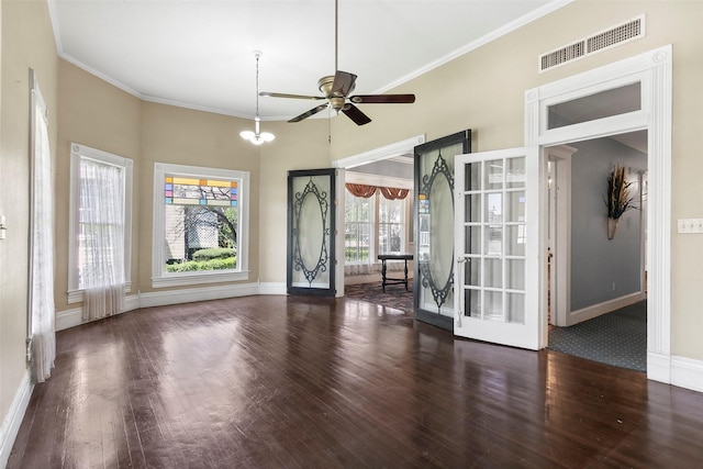 250 N Main St, Jasper, TX 75951 - unfurnished living room featuring wood finished floors, ceiling fan, and crown molding