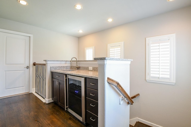 1909 Hickory St, Houston, TX 77007 - indoor wet bar with beverage cooler, dark wood finished floors, and recessed lighting