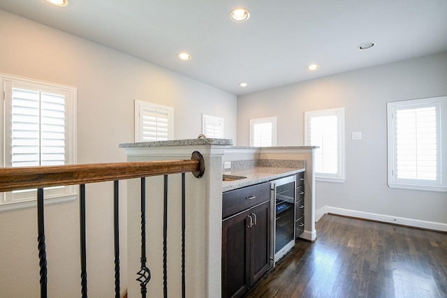 1909 Hickory St, Houston, TX 77007 - bar with dark wood finished floors, recessed lighting, and wine cooler
