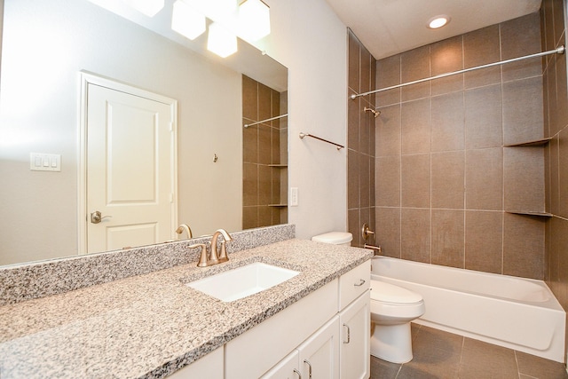 1909 Hickory St, Houston, TX 77007 - bathroom with vanity, shower / tub combination, recessed lighting, and tile patterned flooring