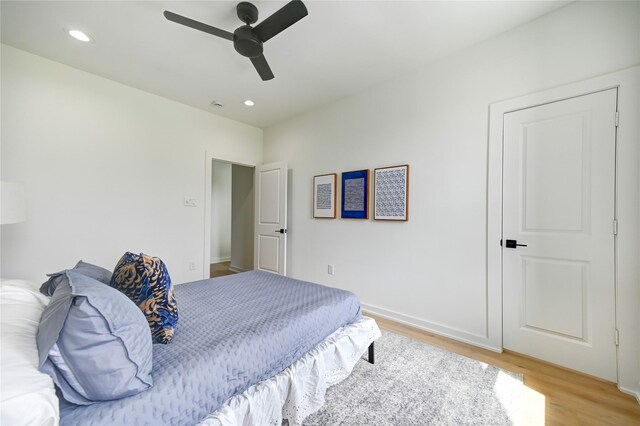 4009 New Orleans St A/B, Unit A/B Houston, TX 77020 - bedroom with light wood-type flooring, recessed lighting, and ceiling fan