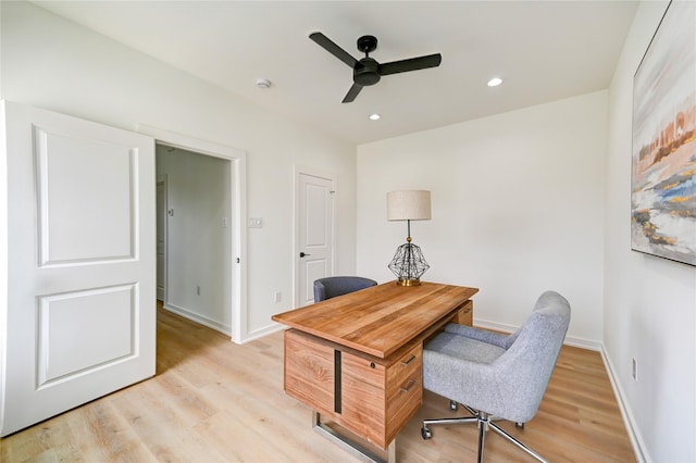 4009 New Orleans St A/B, Unit A/B Houston, TX 77020 - home office with ceiling fan, light wood-type flooring, and recessed lighting