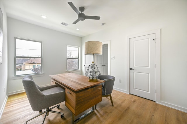 4009 New Orleans St A/B, Unit A/B Houston, TX 77020 - office featuring light wood-type flooring, ceiling fan, and recessed lighting