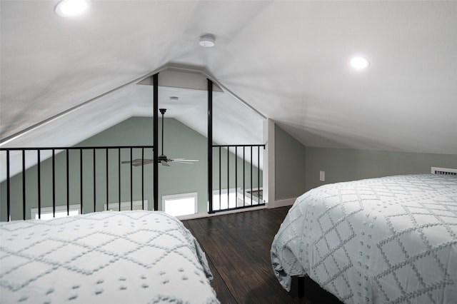 1084 Johnson Rd, Gilchrist, TX 77617 - bedroom with lofted ceiling, dark wood-style flooring, and recessed lighting