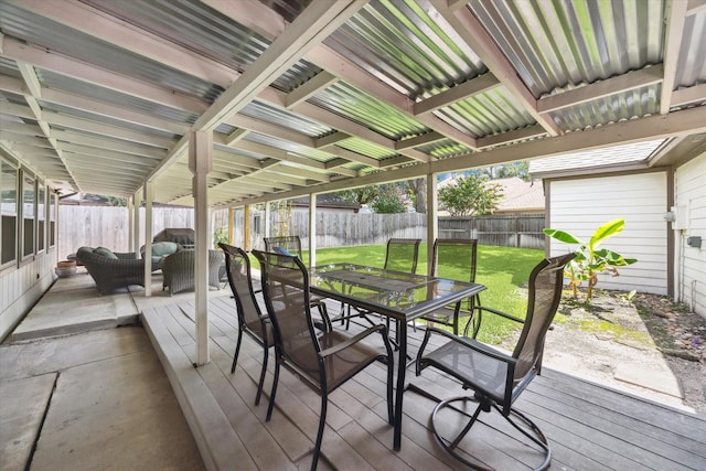 607 Ellingham Dr, Katy, TX 77450 - wooden terrace featuring outdoor dining space and a fenced backyard