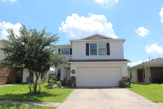 9914 Waldens Pond Ct, Houston, TX 77044 - traditional-style home with concrete driveway, a garage, a front lawn, and brick siding