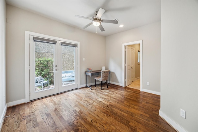 4102 Marina St, Houston, TX 77007 - spare room with french doors, wood finished floors, recessed lighting, and ceiling fan