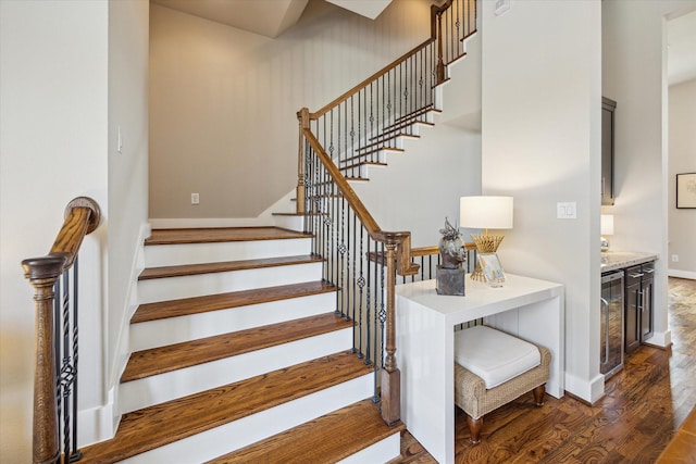 4102 Marina St, Houston, TX 77007 - stairs featuring wood finished floors and beverage cooler