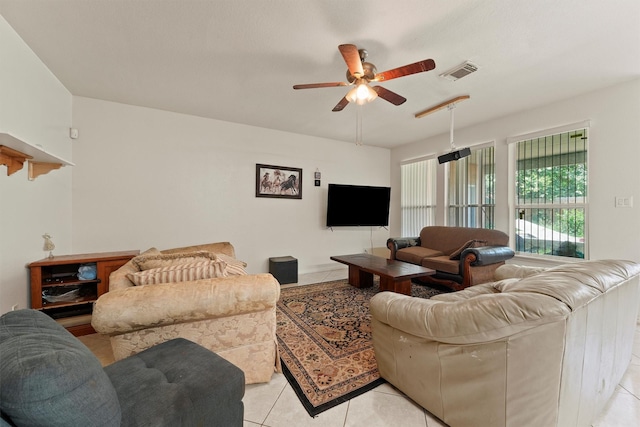 1327 Bartlett Cove Dr, Houston, TX 77067 - living area featuring ceiling fan and light tile patterned floors