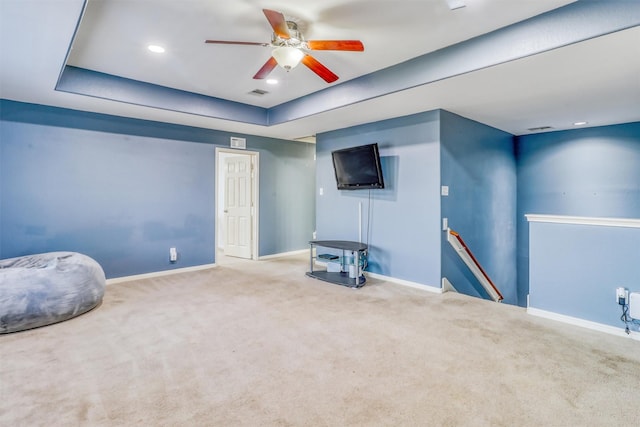 2726 Indigo Stone Ln, Katy, TX 77449 - interior space with carpet, a ceiling fan, and recessed lighting