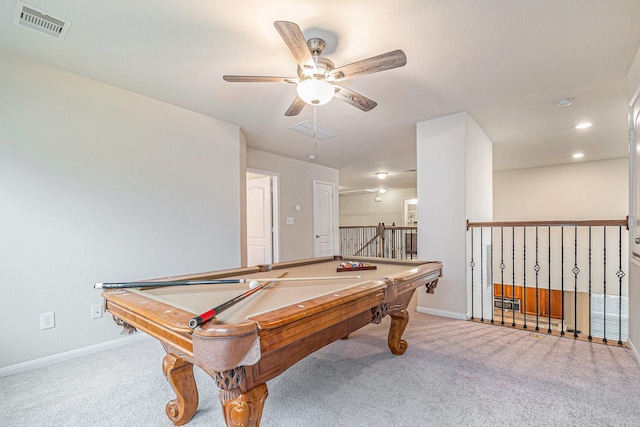 9215 Union Meadow Ln, Cypress, TX 77433 - game room with carpet, ceiling fan, and pool table
