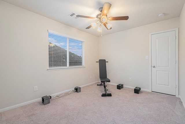 9215 Union Meadow Ln, Cypress, TX 77433 - workout area featuring carpet floors and a ceiling fan