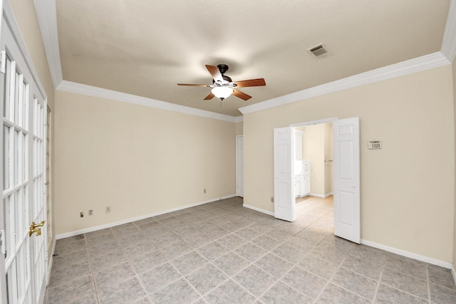 10503 Great Plains Ln, Houston, TX 77064 - unfurnished bedroom with crown molding, light tile patterned flooring, and ceiling fan