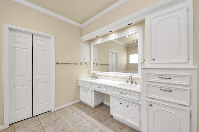 10503 Great Plains Ln, Houston, TX 77064 - full bath featuring double vanity, crown molding, and tile patterned floors
