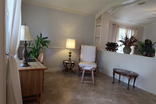 1714 Oak Ridge Dr, Kemah, TX 77565 - sitting room featuring crown molding and a ceiling fan