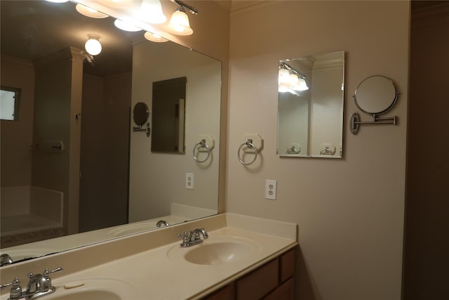 1714 Oak Ridge Dr, Kemah, TX 77565 - full bath with double vanity, crown molding, and a shower