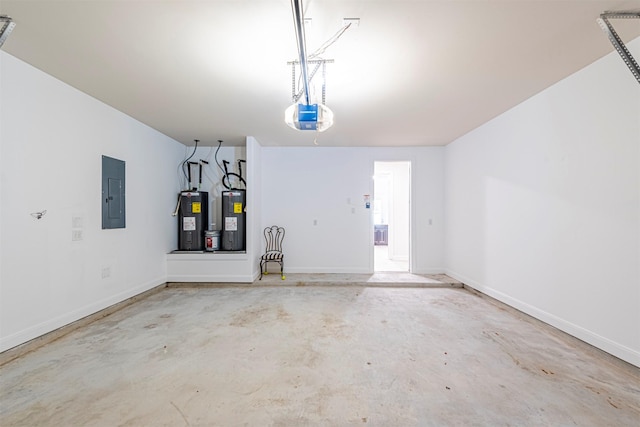 12610 Marley Hills Trl, Houston, TX 77089 - garage featuring water heater, electric panel, and a garage door opener
