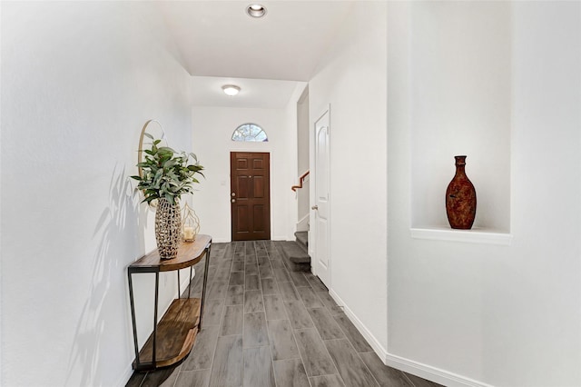 31 Hearthwick Rd, Tomball, TX 77375 - doorway featuring wood finished floors, stairway, and recessed lighting