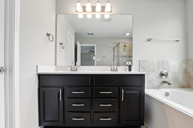 8618 Cedar Plains Ln, Houston, TX 77080 - full bathroom with a garden tub, double vanity, and a stall shower