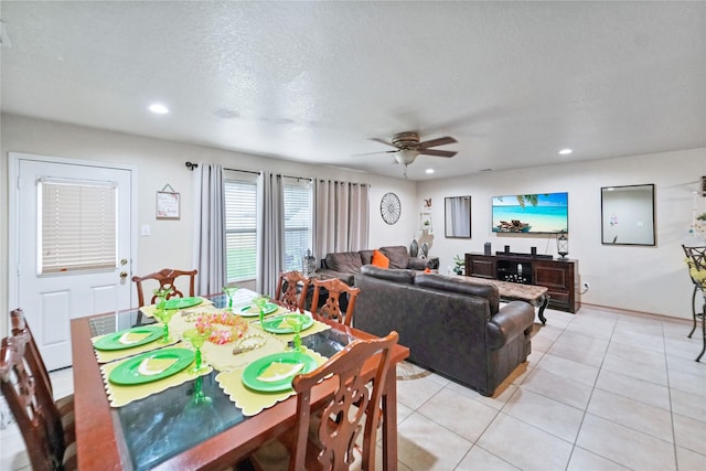 8011 Sumal Cir, Baytown, TX 77521 - dining room featuring ceiling fan, light tile patterned flooring, and recessed lighting