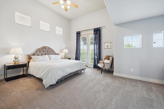 1219 Hickory St, Houston, TX 77007 - bedroom with access to outside, multiple windows, carpet floors, and ceiling fan