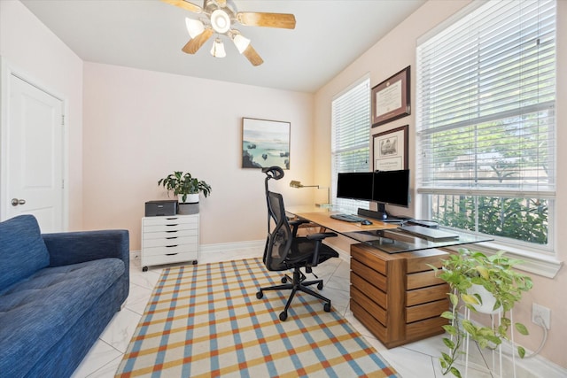 1219 Hickory St, Houston, TX 77007 - office featuring ceiling fan and baseboards