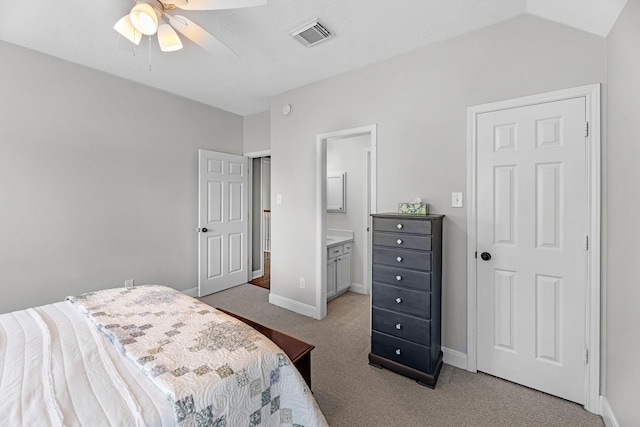 8639 Ballinger Dr, Houston, TX 77064 - bedroom with light carpet, connected bathroom, and a ceiling fan