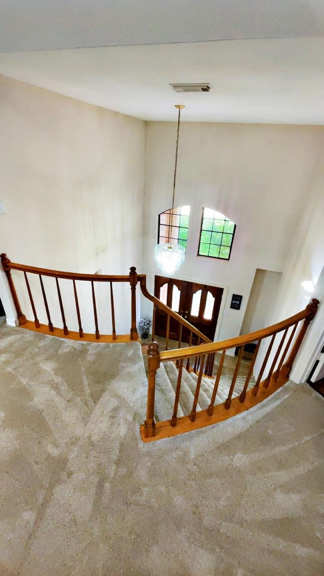 1600 Azalea St, Sweeny, TX 77480 - stairs with carpet floors and a chandelier