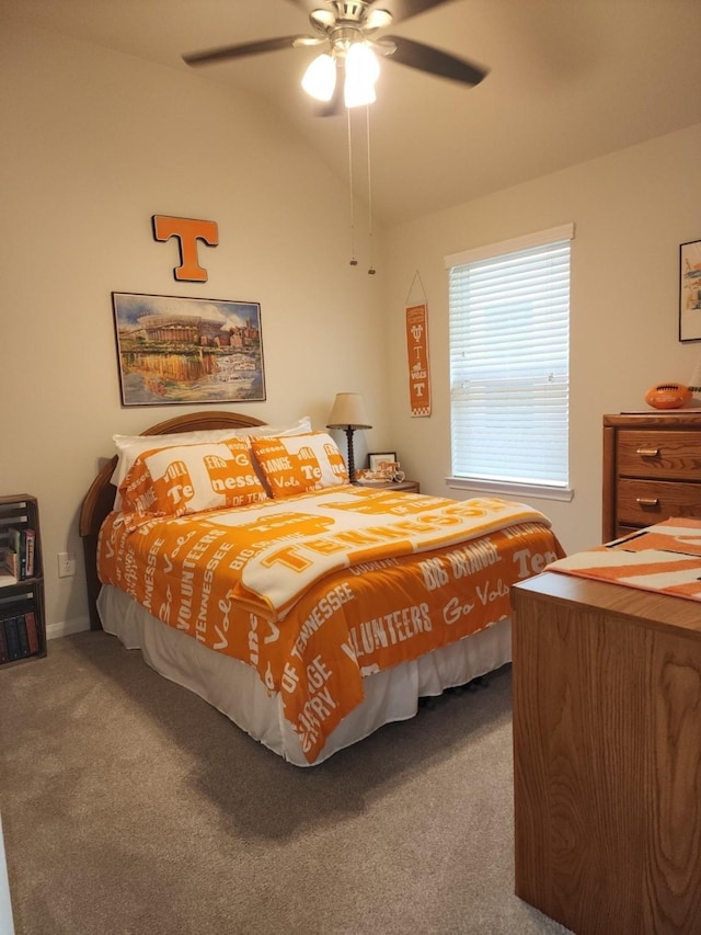 3514 Tulip Trace Dr, Spring, TX 77386 - bedroom featuring carpet flooring, lofted ceiling, and ceiling fan
