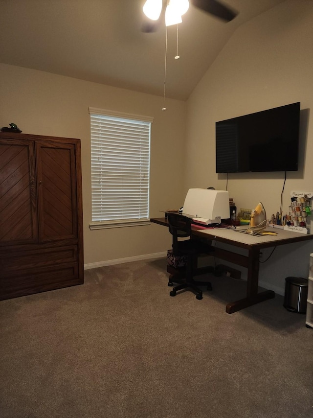 3514 Tulip Trace Dr, Spring, TX 77386 - carpeted home office with vaulted ceiling and ceiling fan