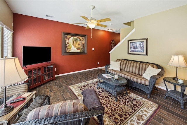 11014 Bakerwood Dr, Houston, TX 77064 - living area featuring ceiling fan and wood tiled floors