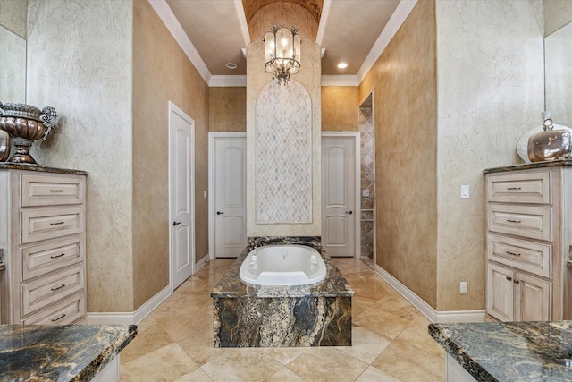 15611 Oyster Cove Dr, Sugar Land, TX 77478 - full bathroom with a bath, crown molding, and a textured wall