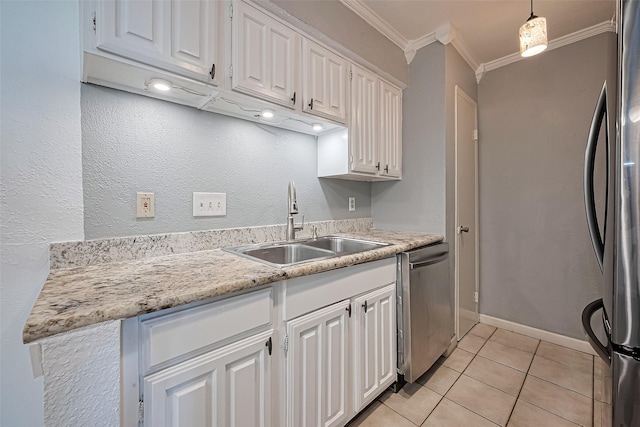 2110 Wilcrest Dr Unit 140, Houston, TX 77042 - kitchen with stainless steel dishwasher, white cabinetry, light countertops, fridge, and light tile patterned floors