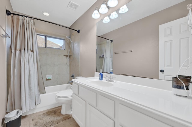 5806 Wilton St, Pearland, TX 77584 - bathroom with shower / bath combination with curtain, vanity, and tile patterned floors