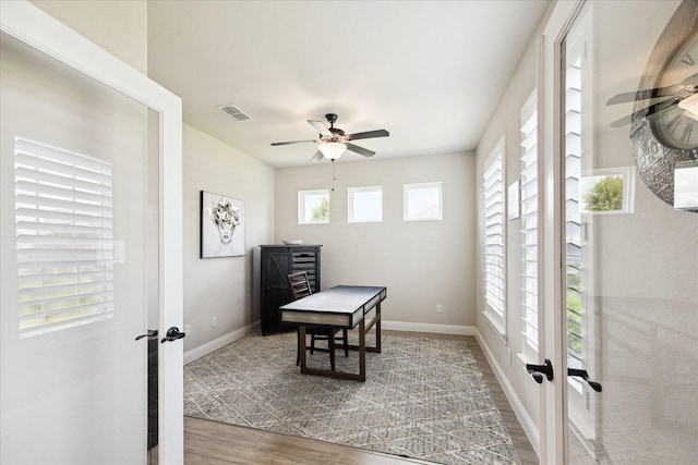 508 Buckhorn St, Sealy, TX 77474 - sitting room with french doors, ceiling fan, and wood finished floors
