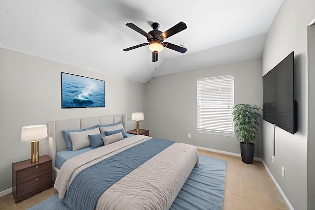 12815 Mimosa Spring Dr, Tomball, TX 77377 - bedroom featuring light colored carpet, vaulted ceiling, and ceiling fan